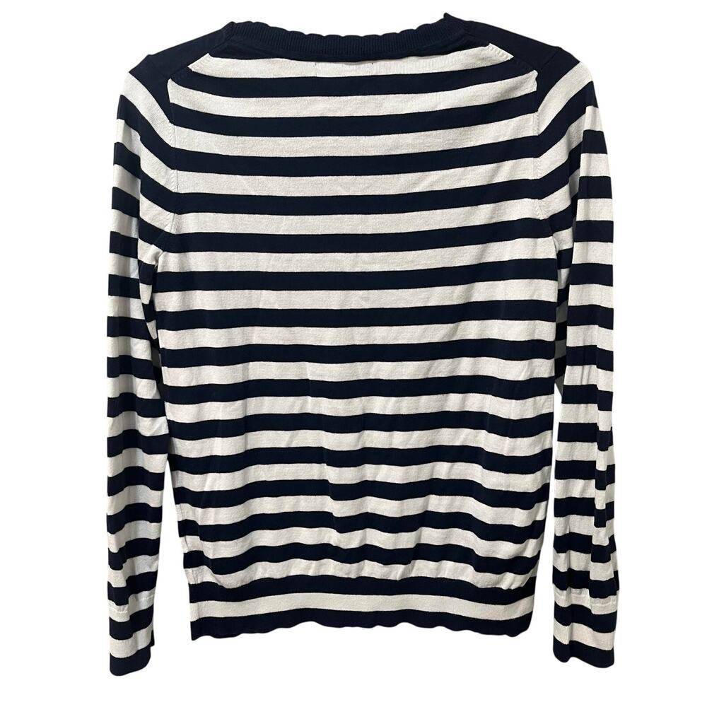 Banana Republic Factory Long Sleeve Scalloped Edges Sweater Navy/White Small - Picture 2 of 7